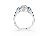White gold Three-Stone Marquise Cut Diamond Ring with Round with Blue Topaz side stone Pavé Band and Prong Setting_3