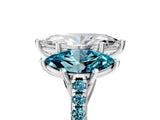 White gold Three-Stone Marquise Cut Diamond Ring with Round with Blue Topaz side stone Pavé Band and Prong Setting_5