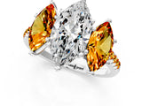 White gold Three-Stone Marquise Cut Diamond Ring with Round with Citrine side stone Pavé Band and Prong Setting_25