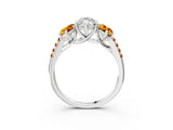 White gold Three-Stone Marquise Cut Diamond Ring with Round with Citrine side stone Pavé Band and Prong Setting_27