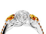 White gold Three-Stone Marquise Cut Diamond Ring with Round with Citrine side stone Pavé Band and Prong Setting_28