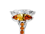 White gold Three-Stone Marquise Cut Diamond Ring with Round with Citrine side stone Pavé Band and Prong Setting_29