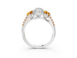 White gold Three-Stone Marquise Cut Diamond Ring with Round with Citrine side stone Pavé Band and Prong Setting_39