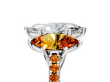 White gold Three-Stone Marquise Cut Diamond Ring with Round with Citrine side stone Pavé Band and Prong Setting_41
