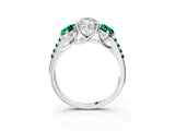 White gold Three-Stone Marquise Cut Diamond Ring with Round with Emerald side stone Pavé Band and Prong Setting_3