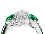 White gold Three-Stone Marquise Cut Diamond Ring with Round with Emerald side stone Pavé Band and Prong Setting_4