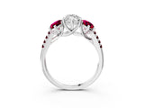 White gold Three-Stone Marquise Cut Diamond Ring with Round with Garnet side stone Pavé Band and Prong Setting_15