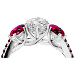 White gold Three-Stone Marquise Cut Diamond Ring with Round with Garnet side stone Pavé Band and Prong Setting_16
