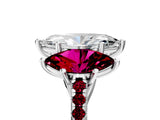 White gold Three-Stone Marquise Cut Diamond Ring with Round with Garnet side stone Pavé Band and Prong Setting_17