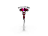 White gold Three-Stone Marquise Cut Diamond Ring with Round with Garnet side stone Pavé Band and Prong Setting_2