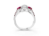 White gold Three-Stone Marquise Cut Diamond Ring with Round with Garnet side stone Pavé Band and Prong Setting_3