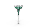 White gold Three-Stone Marquise Cut Diamond Ring with Round with Green Sapphire side stone Pavé Band and Prong Setting_2