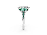 White gold Three-Stone Marquise Cut Diamond Ring with Round with Green Sapphire side stone Pavé Band and Prong Setting_26
