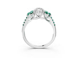 White gold Three-Stone Marquise Cut Diamond Ring with Round with Green Sapphire side stone Pavé Band and Prong Setting_27