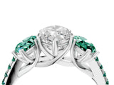 White gold Three-Stone Marquise Cut Diamond Ring with Round with Green Sapphire side stone Pavé Band and Prong Setting_28