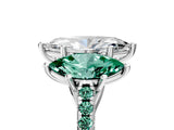 White gold Three-Stone Marquise Cut Diamond Ring with Round with Green Sapphire side stone Pavé Band and Prong Setting_29