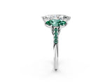 White gold Three-Stone Marquise Cut Diamond Ring with Round with Green Sapphire side stone Pavé Band and Prong Setting_38