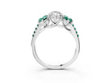 White gold Three-Stone Marquise Cut Diamond Ring with Round with Green Sapphire side stone Pavé Band and Prong Setting_39