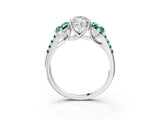 White gold Three-Stone Marquise Cut Diamond Ring with Round with Green Sapphire side stone Pavé Band and Prong Setting_3