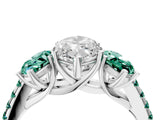 White gold Three-Stone Marquise Cut Diamond Ring with Round with Green Sapphire side stone Pavé Band and Prong Setting_40