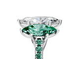 White gold Three-Stone Marquise Cut Diamond Ring with Round with Green Sapphire side stone Pavé Band and Prong Setting_41