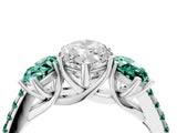 White gold Three-Stone Marquise Cut Diamond Ring with Round with Green Sapphire side stone Pavé Band and Prong Setting_4