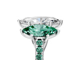 White gold Three-Stone Marquise Cut Diamond Ring with Round with Green Sapphire side stone Pavé Band and Prong Setting_5