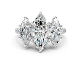 White gold Three-Stone Marquise Cut Diamond Ring with Round with Moissanite side stone Pavé Band and Prong Setting_12