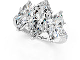 White gold Three-Stone Marquise Cut Diamond Ring with Round with Moissanite side stone Pavé Band and Prong Setting_13