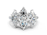 White gold Three-Stone Marquise Cut Diamond Ring with Round with Moissanite side stone Pavé Band and Prong Setting