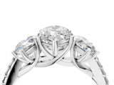 White gold Three-Stone Marquise Cut Diamond Ring with Round with Moissanite side stone Pavé Band and Prong Setting_16