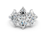 White gold Three-Stone Marquise Cut Diamond Ring with Round with Moissanite side stone Pavé Band and Prong Setting_18