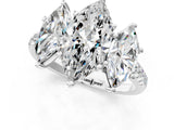 White gold Three-Stone Marquise Cut Diamond Ring with Round with Moissanite side stone Pavé Band and Prong Setting_19