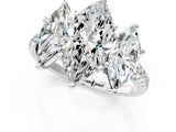 White gold Three-Stone Marquise Cut Diamond Ring with Round with Moissanite side stone Pavé Band and Prong Setting_1