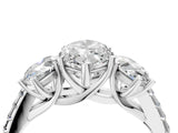 White gold Three-Stone Marquise Cut Diamond Ring with Round with Moissanite side stone Pavé Band and Prong Setting_22