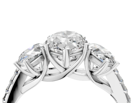 White gold Three-Stone Marquise Cut Diamond Ring with Round with Moissanite side stone Pavé Band and Prong Setting_26