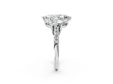 White gold Three-Stone Marquise Cut Diamond Ring with Round with Moissanite side stone Pavé Band and Prong Setting_2