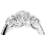 White gold Three-Stone Marquise Cut Diamond Ring with Round with Moissanite side stone Pavé Band and Prong Setting_4