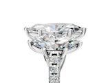 White gold Three-Stone Marquise Cut Diamond Ring with Round with Moissanite side stone Pavé Band and Prong Setting_5