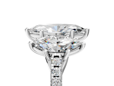 White gold Three-Stone Marquise Cut Diamond Ring with Round with Moissanite side stone Pavé Band and Prong Setting_5