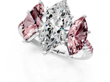 White gold Three-Stone Marquise Cut Diamond Ring with Round with Morganite side stone Pavé Band and Prong Setting_1
