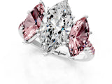 White gold Three-Stone Marquise Cut Diamond Ring with Round with Morganite side stone Pavé Band and Prong Setting_13