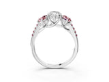 White gold Three-Stone Marquise Cut Diamond Ring with Round with Morganite side stone Pavé Band and Prong Setting_15