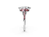White gold Three-Stone Marquise Cut Diamond Ring with Round with Morganite side stone Pavé Band and Prong Setting_2