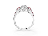 White gold Three-Stone Marquise Cut Diamond Ring with Round with Morganite side stone Pavé Band and Prong Setting_3