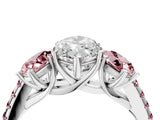 White gold Three-Stone Marquise Cut Diamond Ring with Round with Morganite side stone Pavé Band and Prong Setting_4