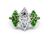 White gold Three-Stone Marquise Cut Diamond Ring with Round with Peridot side stone Pavé Band and Prong Setting_12