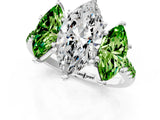 White gold Three-Stone Marquise Cut Diamond Ring with Round with Peridot side stone Pavé Band and Prong Setting_13