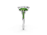 White gold Three-Stone Marquise Cut Diamond Ring with Round with Peridot side stone Pavé Band and Prong Setting_14