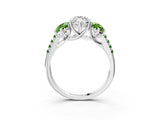 White gold Three-Stone Marquise Cut Diamond Ring with Round with Peridot side stone Pavé Band and Prong Setting_15